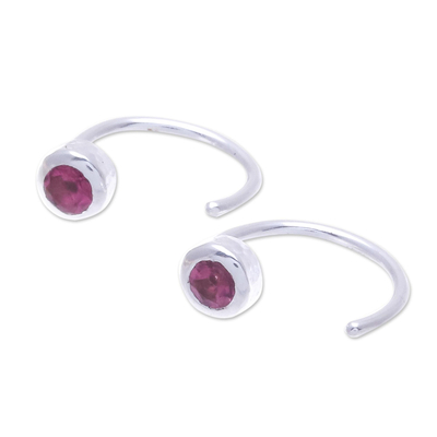 Tourmaline half-hoop earrings, 'Back to Front' - Petite Sterling Silver Half-Hoop Earrings with Tourmaline