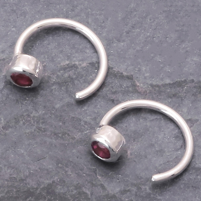 Tourmaline half-hoop earrings, 'Back to Front' - Petite Sterling Silver Half-Hoop Earrings with Tourmaline