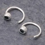 Sapphire half hoop earrings, 'Back to Front' - Petite Thai Sterling Silver Half Hoop Earrings with Sapphire