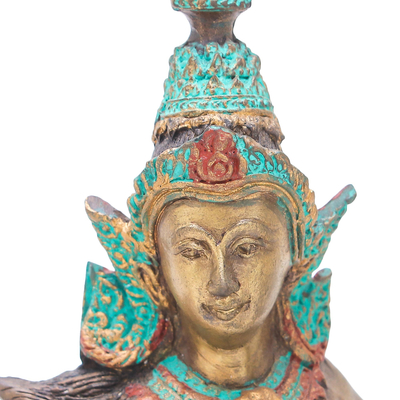 Brass sculpture, 'Angel Plays a Lute' - Thai Brass Buddhist Angel Sculpture with a Seung Lute