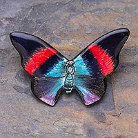 Colorful Handmade Ceramic Butterfly Brooch Pin,'Morning Flight'