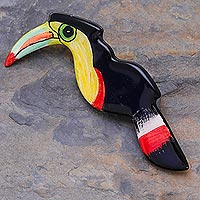 Ceramic brooch pin, 'Handsome Hornbill' - Hand Painted Ceramic Hornbill Brooch