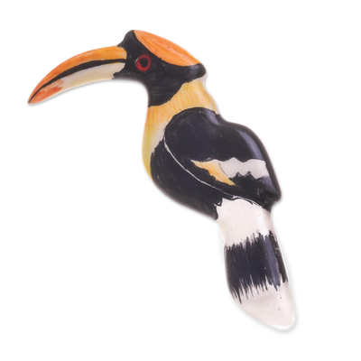 Ceramic Handpainted Hornbill Brooch Pin