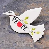 Ceramic brooch pin, 'Dove's Message' - Dove of Peace Brooch Handmade from Ceramic