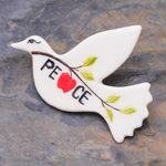 Ceramic brooch pin, 'Dove's Message' - Dove of Peace Brooch Handmade from Ceramic