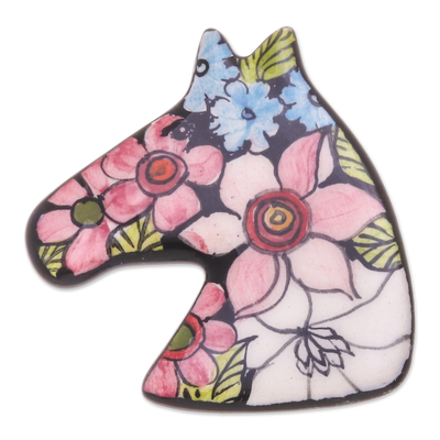 Hand Painted Floral Pony Brooch from Thailand