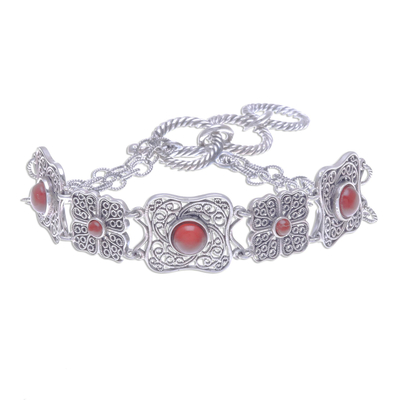 Handcrafted Thai Carnelian and Silver Filigree Bracelet