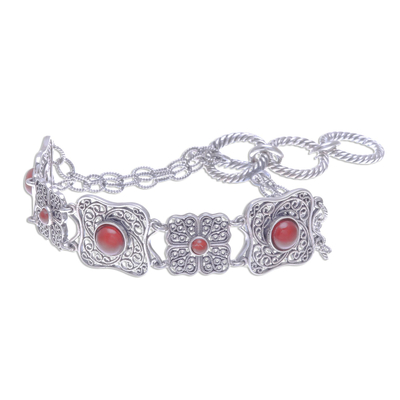Carnelian filigree link bracelet, 'Morning Love' - Handcrafted Thai Carnelian and Silver Filigree Bracelet