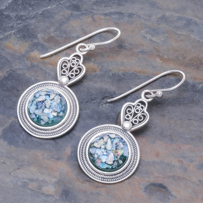 Roman glass earrings, 'Mesmerizing Color' - Handcrafted Thai Sterling Silver and Roman Glass Earrings