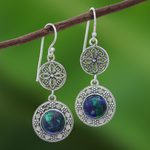 Azure malachite filigree dangle earrings, 'Eternal Sea' - Handcrafted Azure Malachite and Silver Filigree Earrings