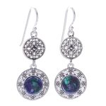 Azure malachite filigree dangle earrings, 'Eternal Sea' - Handcrafted Azure Malachite and Silver Filigree Earrings