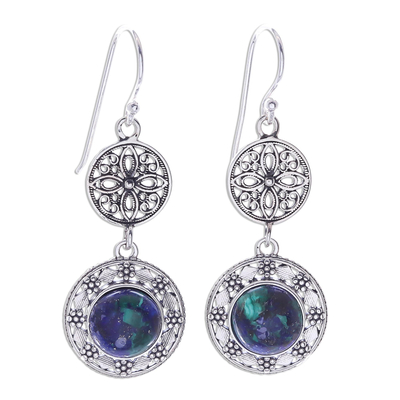 Handcrafted Azure-Malachite and Silver Filigree Earrings