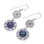 Azure malachite filigree dangle earrings, 'Eternal Sea' - Handcrafted Azure Malachite and Silver Filigree Earrings