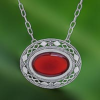 Carnelian pendant necklace, 'Infinite Autumn' - Thai Handcrafted Bright Carnelian and Silver Necklace