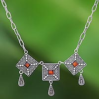 Carnelian pendant necklace, 'Autumn Fire'