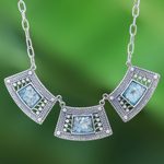 Roman glass pendant necklace, 'Ancient Sky' - Handcrafted Thai Sterling Silver and Roman Glass Necklace