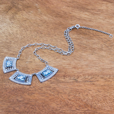 Roman glass pendant necklace, 'Ancient Sky' - Handcrafted Thai Sterling Silver and Roman Glass Necklace