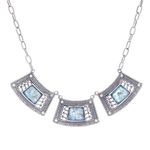 Roman glass pendant necklace, 'Ancient Sky' - Handcrafted Thai Sterling Silver and Roman Glass Necklace