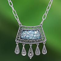 collar con colgante de cristal romano - Collar de plata y vidrio romano hecho a mano en Tailandia