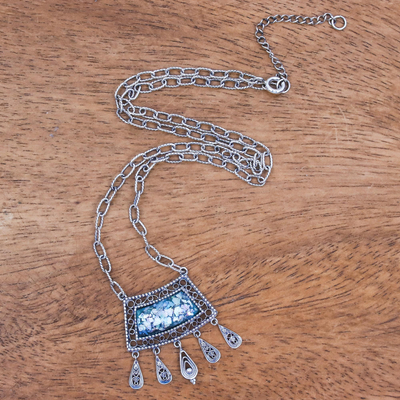 Roman glass pendant necklace, 'Ancient Whisper' - Roman Glass and Silver Necklace Handcrafted in Thailand