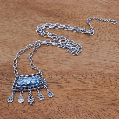 Roman glass pendant necklace, 'Ancient Whisper' - Roman Glass and Silver Necklace Handcrafted in Thailand