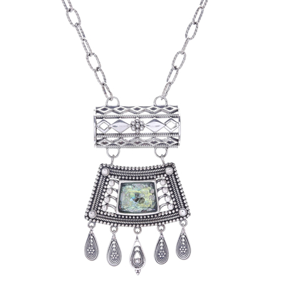 Roman glass pendant necklace, 'Ancient Dance' - Silver Necklace with Roman Glass Handmade in Thailand