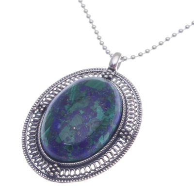 Azure-malachite pendant necklace, 'Sea Turn' - Azure-Malachite Pendant Necklace from Thailand