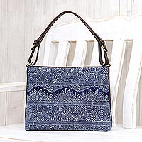 Featured review for Leather-accented cotton batik handbag, Hmong Mountains