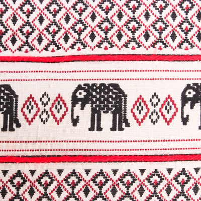 Umhängetasche aus Baumwolle mit Lederakzenten - Umhängetasche aus Baumwolle und Leder mit Elefantenmotiv