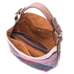 Leather-accented batik shoulder bag, 'Hmong Labyrinth' - Leather-Accented Batik Cotton Shoulder Bag