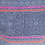 Leather-accented batik shoulder bag, 'Hmong Labyrinth' - Leather-Accented Batik Cotton Shoulder Bag