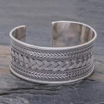 Sterling silver cuff bracelet, 'Exotic Waves' - Mixed Braided Motifs Sterling Silver Cuff Bracelet