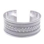 Sterling silver cuff bracelet, 'Exotic Waves' - Mixed Braided Motifs Sterling Silver Cuff Bracelet