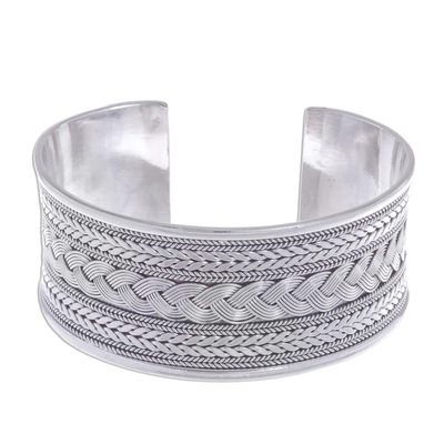 Mixed Braided Motifs Sterling Silver Cuff Bracelet - Exotic Waves | NOVICA