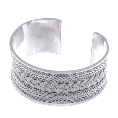 Sterling silver cuff bracelet, 'Exotic Waves' - Mixed Braided Motifs Sterling Silver Cuff Bracelet