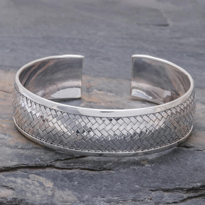 Sterling silver cuff bracelet, Weaving Tales