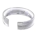 Sterling silver cuff bracelet, 'Weaving Tales' - Sterling Silver Cuff Bracelet with Woven Motif