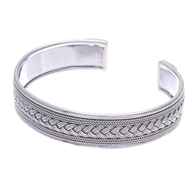 Brazalete de plata esterlina - Brazalete de plata de ley con motivo de trenza y cuerda
