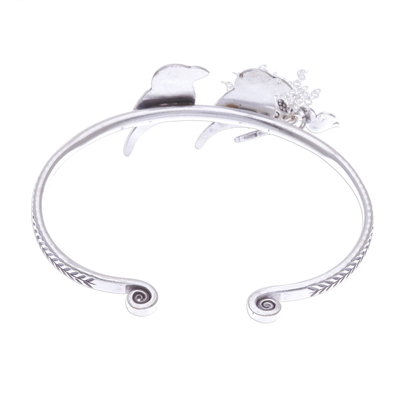 Sterling silver cuff bracelet, 'Rainforest Birds' - Rainforest Bird Themed Sterling Silver Cuff Bracelet