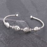 Silver cuff bracelet, 'Fish Family' - Fish Family 950 Silver Cuff Bracelet