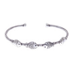Silver cuff bracelet, 'Fish Family' - Fish Family 950 Silver Cuff Bracelet