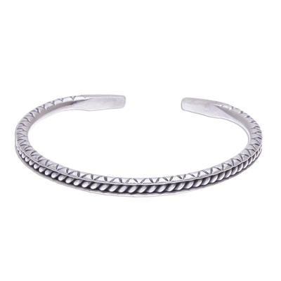 Sterling silver cuff bracelet, 'Hill Tribe Trail' - Hill Tribe Style Sterling Silver Cuff Bracelet