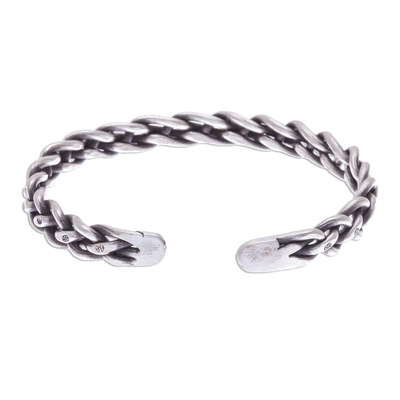 Sterling silver cuff bracelet, 'Stepping Stones' - Braided Sterling Silver Cuff Bracelet from Thailand