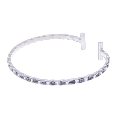 Sterling silver cuff bracelet, 'Karen Flavor' - Slender Stamped Sterling Silver Cuff Bracelet