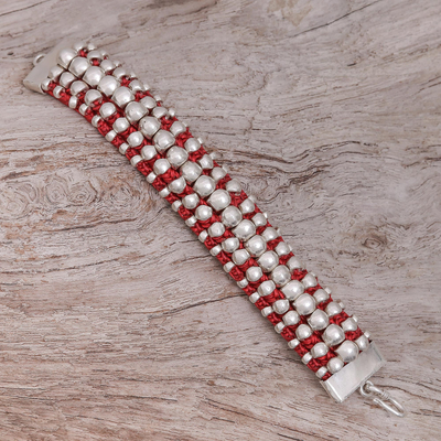 Pulsera pulsera de cuentas de plata - Impresionante pulsera de cordón rojo con cuentas de plata 950