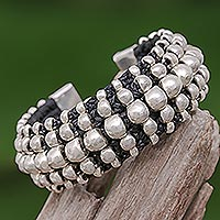 Silver beaded wristband bracelet, 'Black Karen'