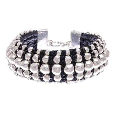 Black Cord Bracelet with 950 SIlver Beads