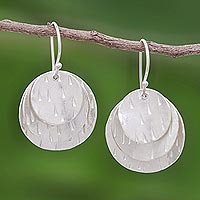 Silver dangle earrings, 'Raindrops Fall' - Contemporary Textured 950 Silver Dangle Earrings