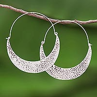 Hammered Sterling Silver Hoop Earrings,'Crescent Swing'