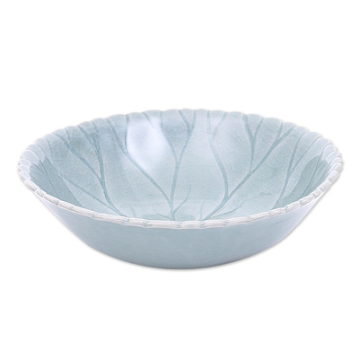 Celadon ceramic bowl, 'Lotus Garden' - Crackle Finish Celadon Ceramic Bowl